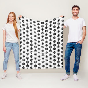 Ikat Snowflakes - White and black Fleece Blanket