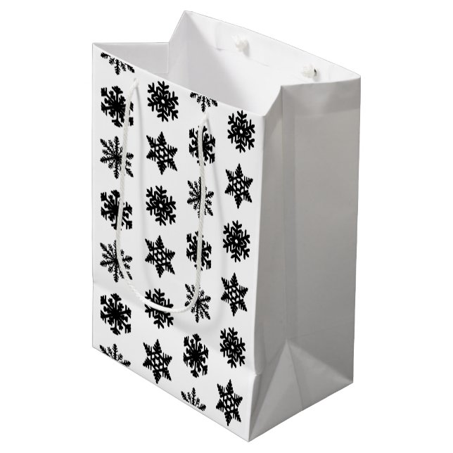 Ikat Snowflakes - White and black Medium Gift Bag (Front Angled)