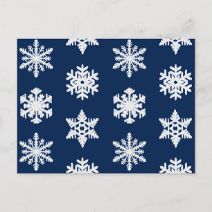 Ikat Snowflakes - White and Dark Navy Blue Postcard