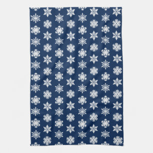 Ikat Snowflakes - White and Dark Navy Blue Tea Towel