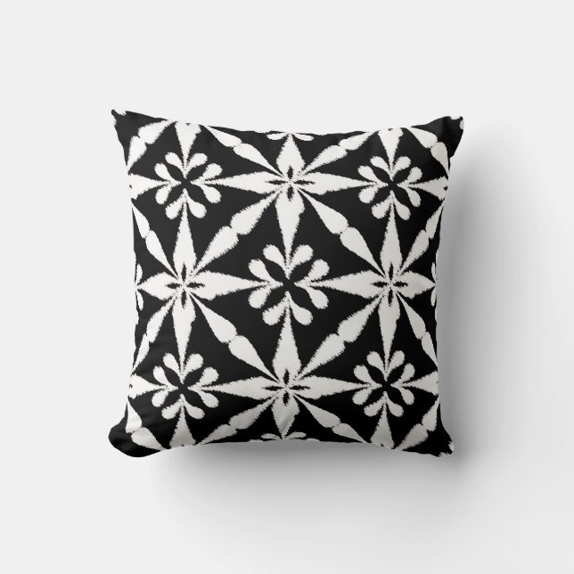 Ikat Star Pattern - Black and White Cushion (Front)