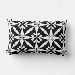 Ikat Star Pattern - Black and White Lumbar Cushion
