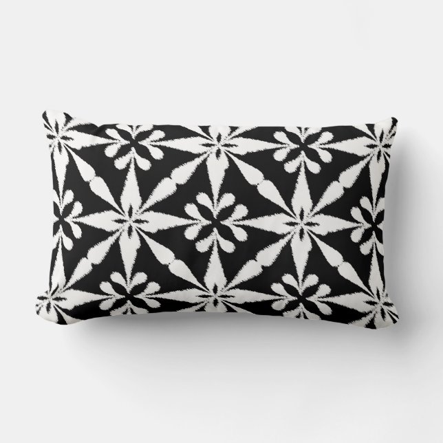 Ikat Star Pattern - Black and White Lumbar Cushion (Front)