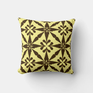 Ikat Star Pattern - Brown and Yellow Cushion