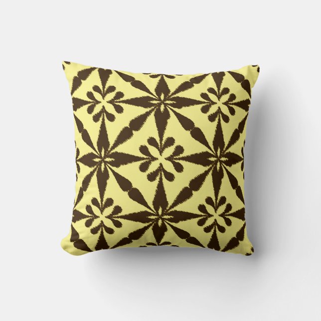 Ikat Star Pattern - Brown and Yellow Cushion (Front)