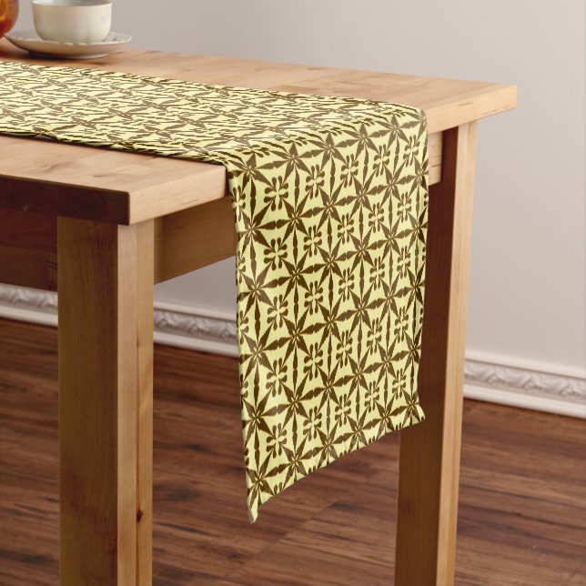 Ikat Star Pattern, Brown and Yellow Short Table Runner (In Situ)