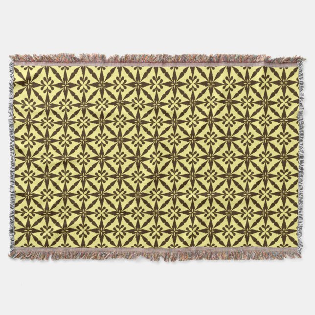 Ikat Star Pattern - Brown and Yellow Throw Blanket (Front)