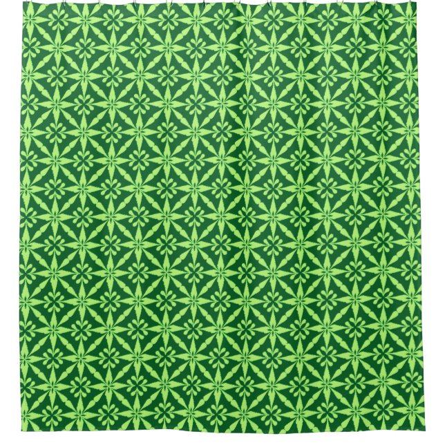 Ikat Star Pattern - Dark Green Shower Curtain (Front)