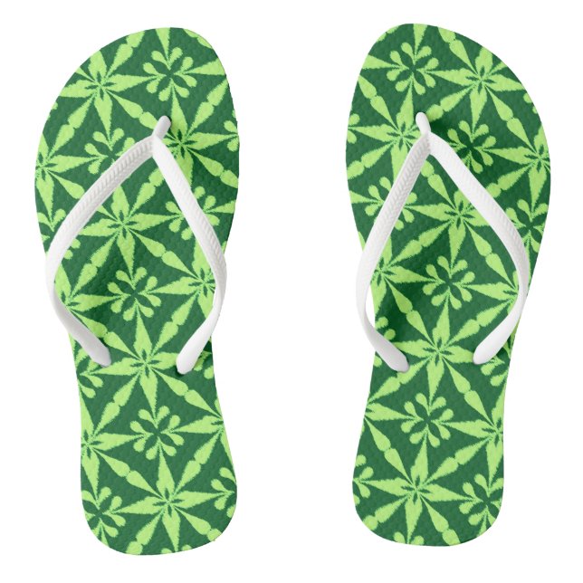 Ikat Star Pattern - Dark Green Thongs (Footbed)