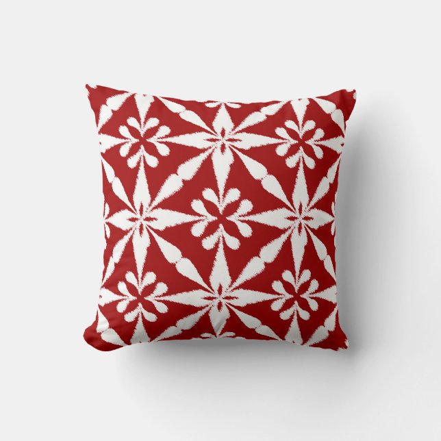 Ikat Star Pattern - Dark Red and White Cushion (Front)