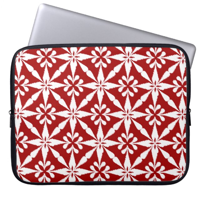 Ikat Star Pattern - Dark Red and White Laptop Sleeve (Front)