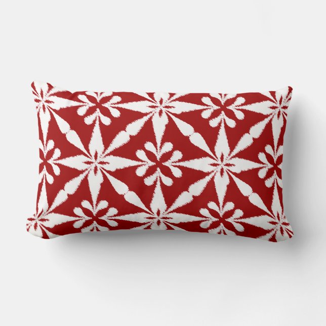 Ikat Star Pattern - Dark Red and White Lumbar Cushion (Front)
