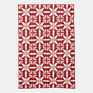 Ikat Star Pattern, Dark Red and White Tea Towel