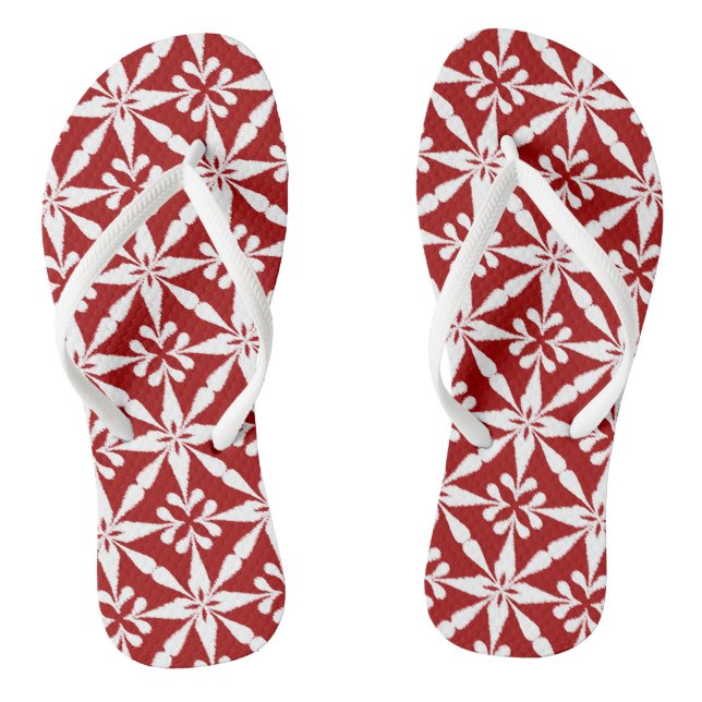 Ikat Star Pattern - Dark Red and White Thongs (Footbed)