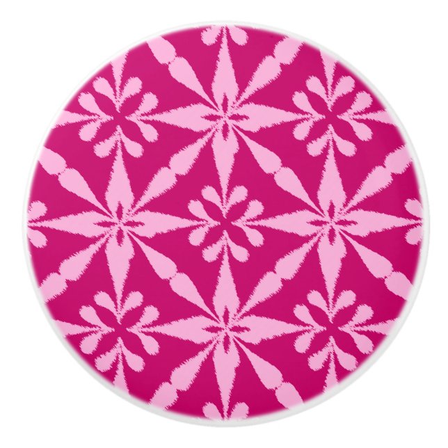 Ikat Star Pattern - Fuchsia Pink Ceramic Knob (Front)