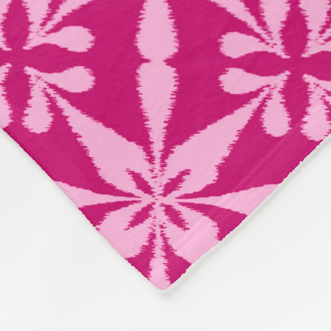 Ikat Star Pattern - Fuchsia Pink Fleece Blanket (Corner)