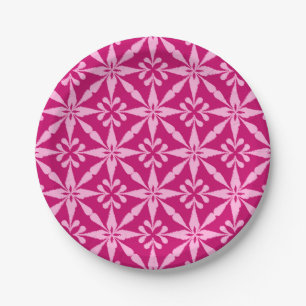 Ikat Star Pattern - Fuchsia Pink Paper Plate