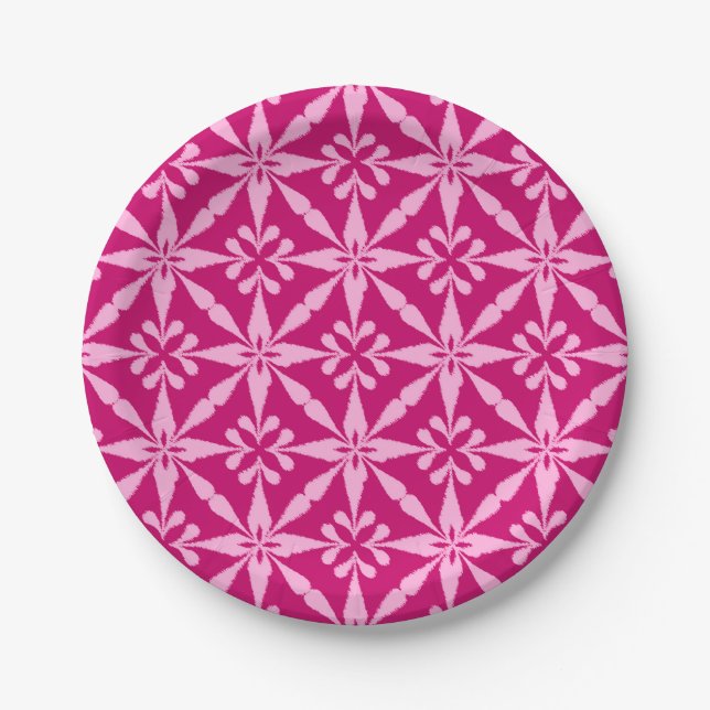Ikat Star Pattern - Fuchsia Pink Paper Plate (Front)