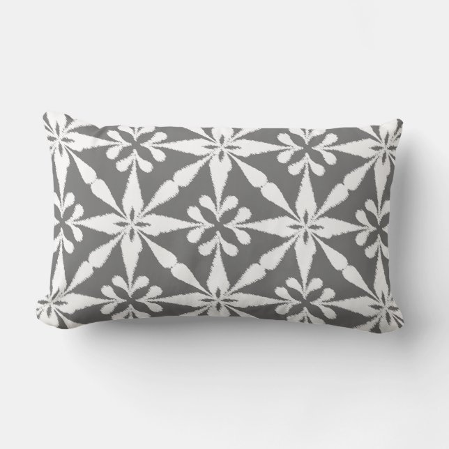 Ikat Star Pattern - Grey / Grey and White Lumbar Cushion (Front)