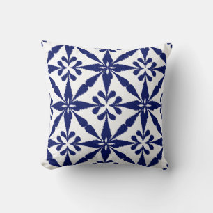 Ikat Star Pattern - Navy Blue and White Cushion