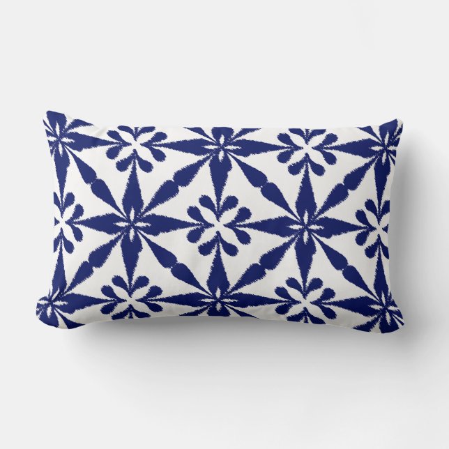Ikat Star Pattern - Navy Blue and White Lumbar Cushion (Front)