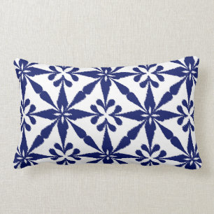 Ikat Star Pattern - Navy Blue and White Lumbar Cushion