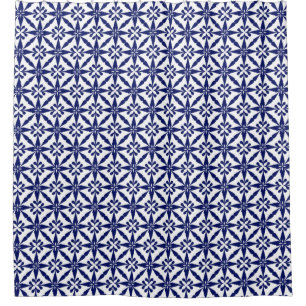Ikat Star Pattern - Navy Blue and White Shower Curtain