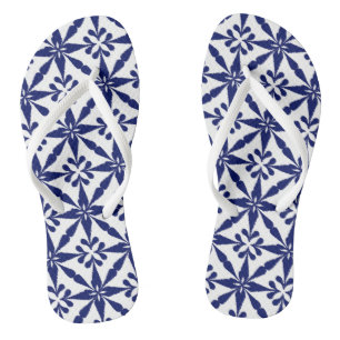 Ikat Star Pattern - Navy Blue and White Thongs