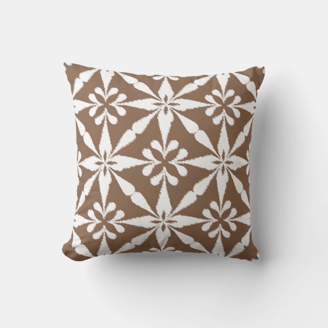 Ikat Star Pattern - Taupe Tan and White Cushion (Front)