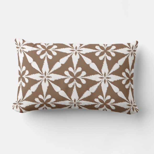 Ikat Star Pattern - Taupe Tan and White Lumbar Cushion (Front)