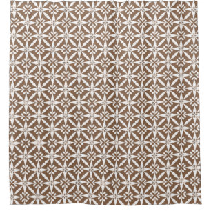 Ikat Star Pattern - Taupe Tan and White Shower Curtain