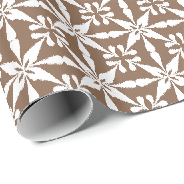 Ikat Star Pattern - Taupe Tan and White Wrapping Paper (Roll Corner)