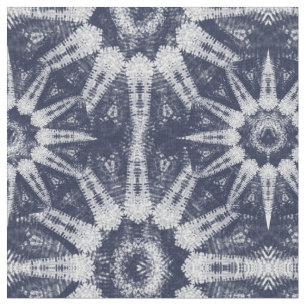 Ikat Style Navy White Big Starburst Pattern Fabric