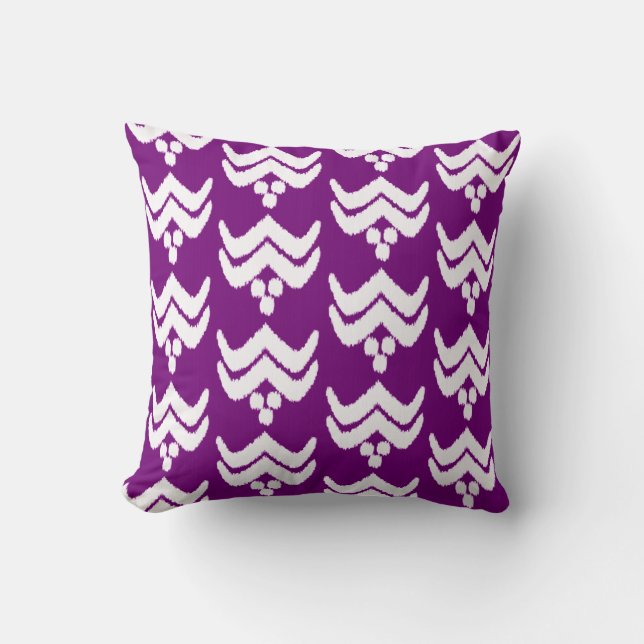Ikat stylised floral - amethyst purple and white cushion (Front)