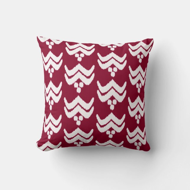 Ikat stylised floral - burgundy and white cushion (Front)