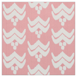 Ikat stylised floral - coral pink and white fabric