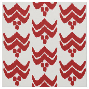 Ikat stylised floral - dark red and white fabric