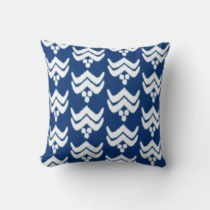 Ikat stylised floral - indigo blue and white cushion