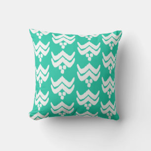 Ikat stylised floral - turquoise and white cushion