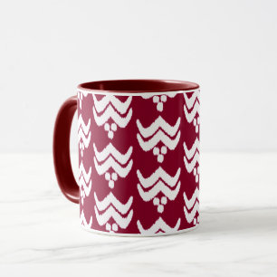 Ikat Stylized Floral - Burgundy and White Mug