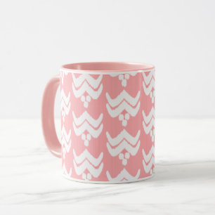 Ikat Stylized Floral - Coral Pink and White Mug