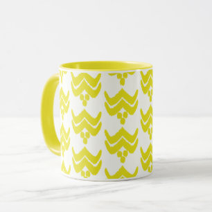 Ikat Stylized Floral - Mustard Yellow and White Mug