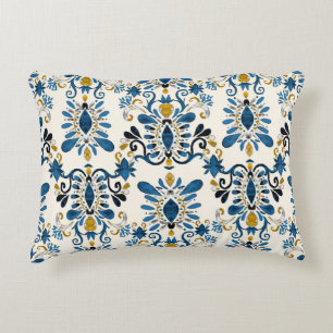 Ikat tie-dye, tribal watercolor decorative cushion