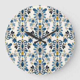 Ikat tie-dye, tribal watercolor large clock