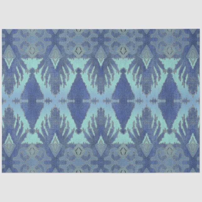 IKAT Tribal Pattern Navy Blue Geometric Decoupage Tissue Paper (Front)