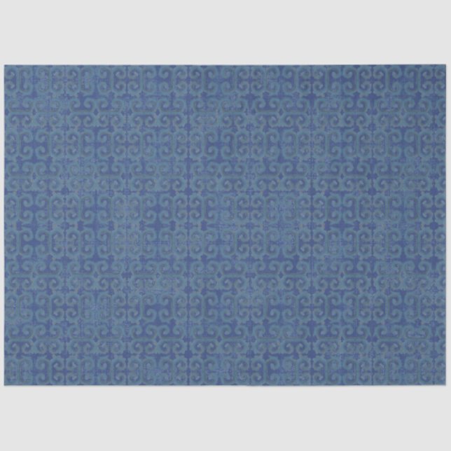 IKAT Tribal Pattern Navy Blue Greek Key Decoupage Tissue Paper (Front)