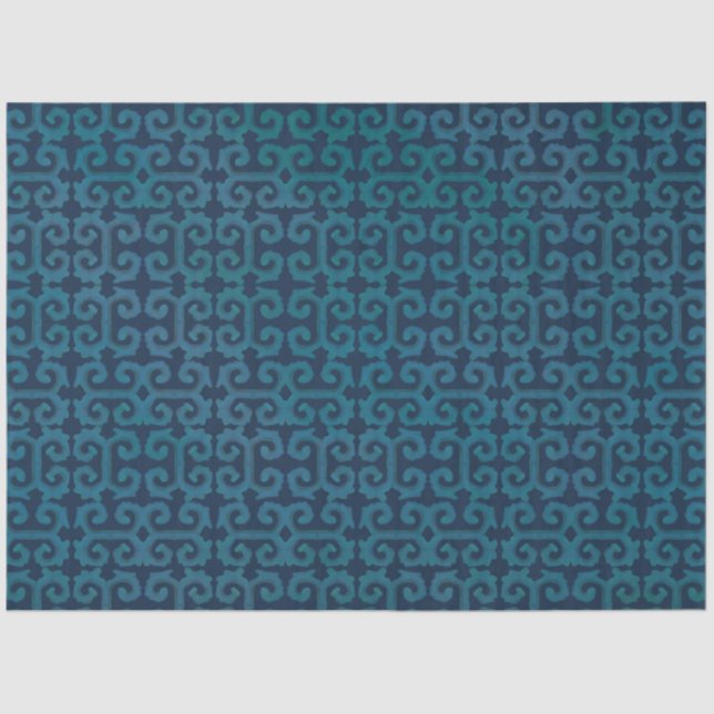 IKAT Tribal Pattern Navy Teal  Ethnic Decoupage Tissue Paper (Front)