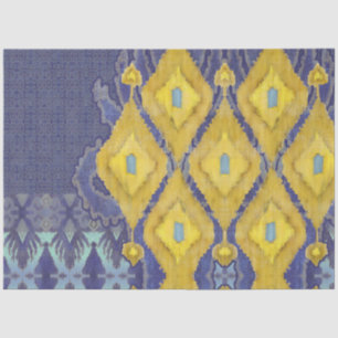 IKAT Uzbekistan Antique Tribal Blue Yellow Pattern Tissue Paper