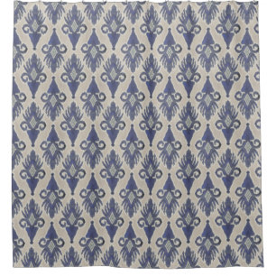 IKAT Vintage Tribal Modern Pattern Grey Navy Blue Shower Curtain