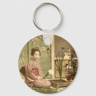 Ikebana - Beautiful Kimono Girls Arranging Flowers Key Ring